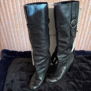 Nine West Black Leather Knee-High Boots
